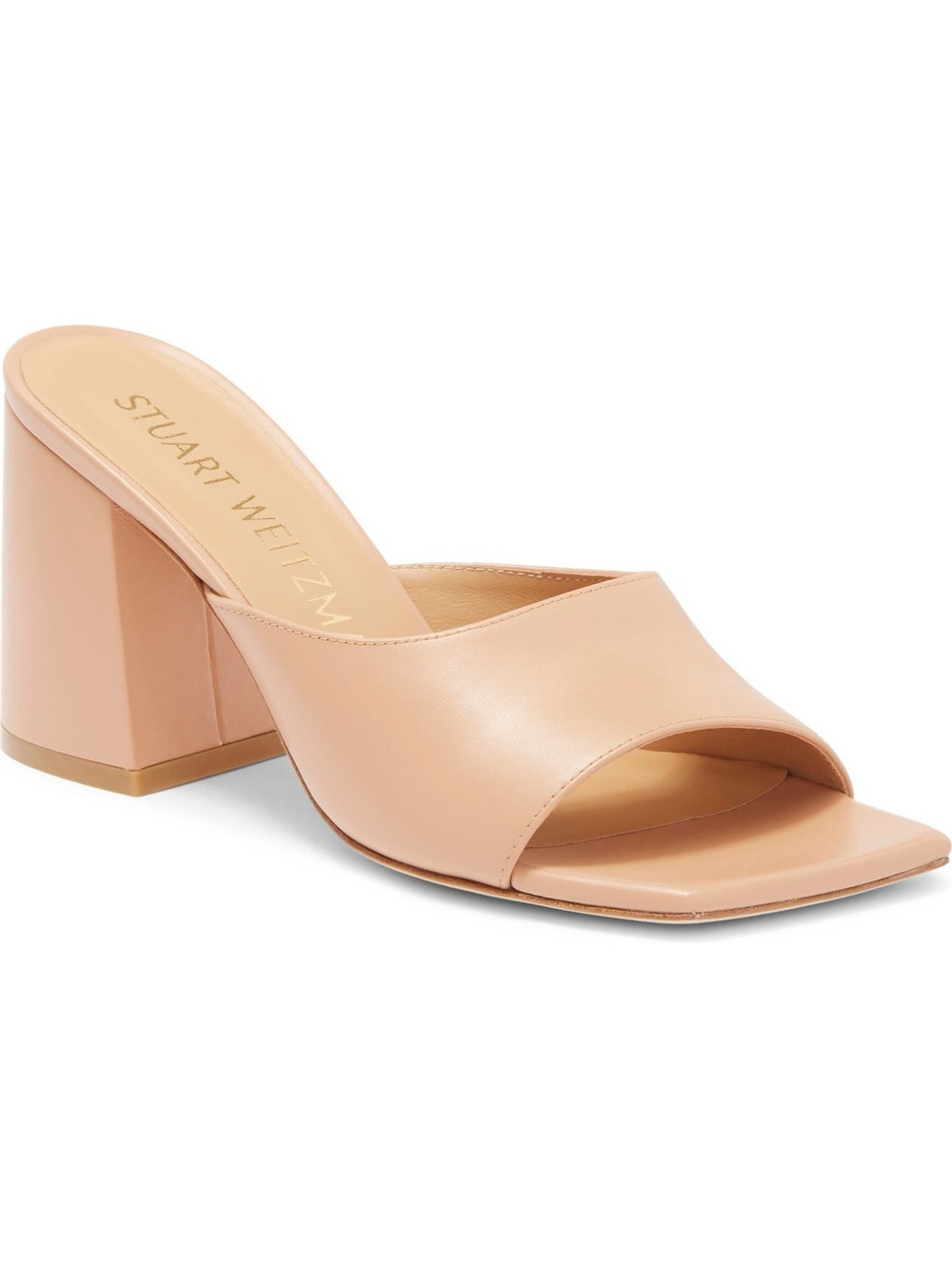 Stuart Weitzman Blush Leather Block Heel Mule